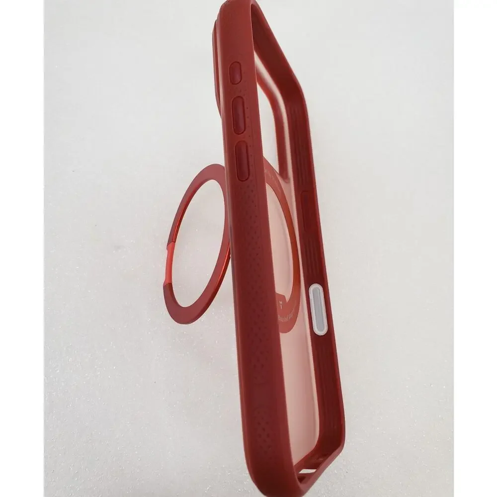 TORRAS Ostand Ring Magnetic Case with Stand for iPhone 17 Pro (Red / Metallic)
